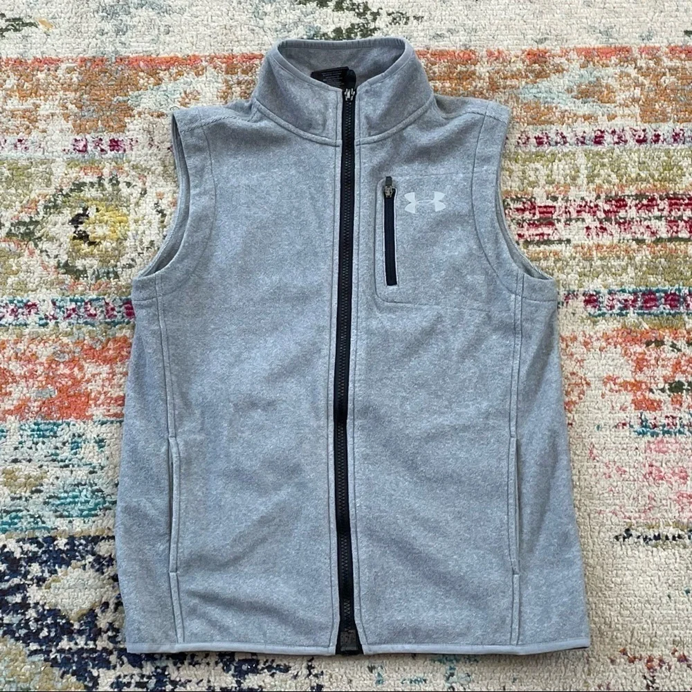 Youth Kids Under Armour Gray Cold Gear Zip Up Fleece Vest Jacket